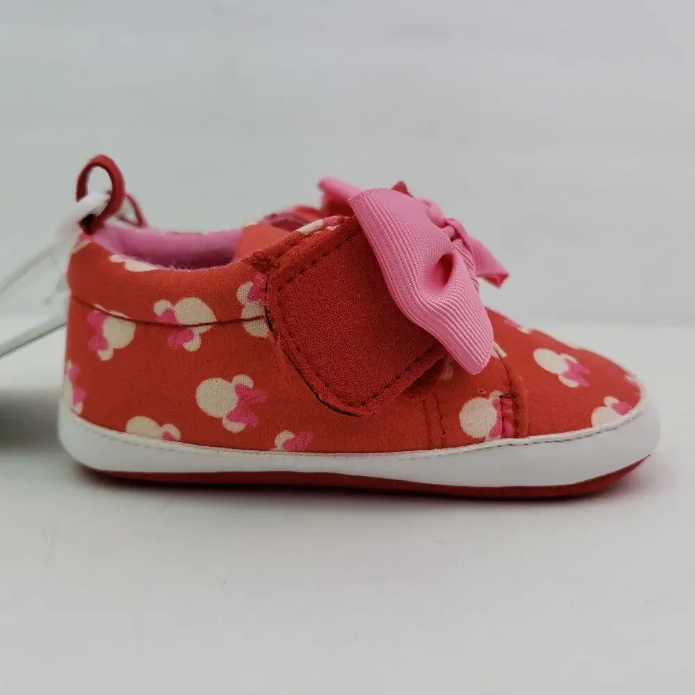 Disney Infant Baby Size 9-12 Months Red Pink Minnie Mouse Bow Slipper Shoes